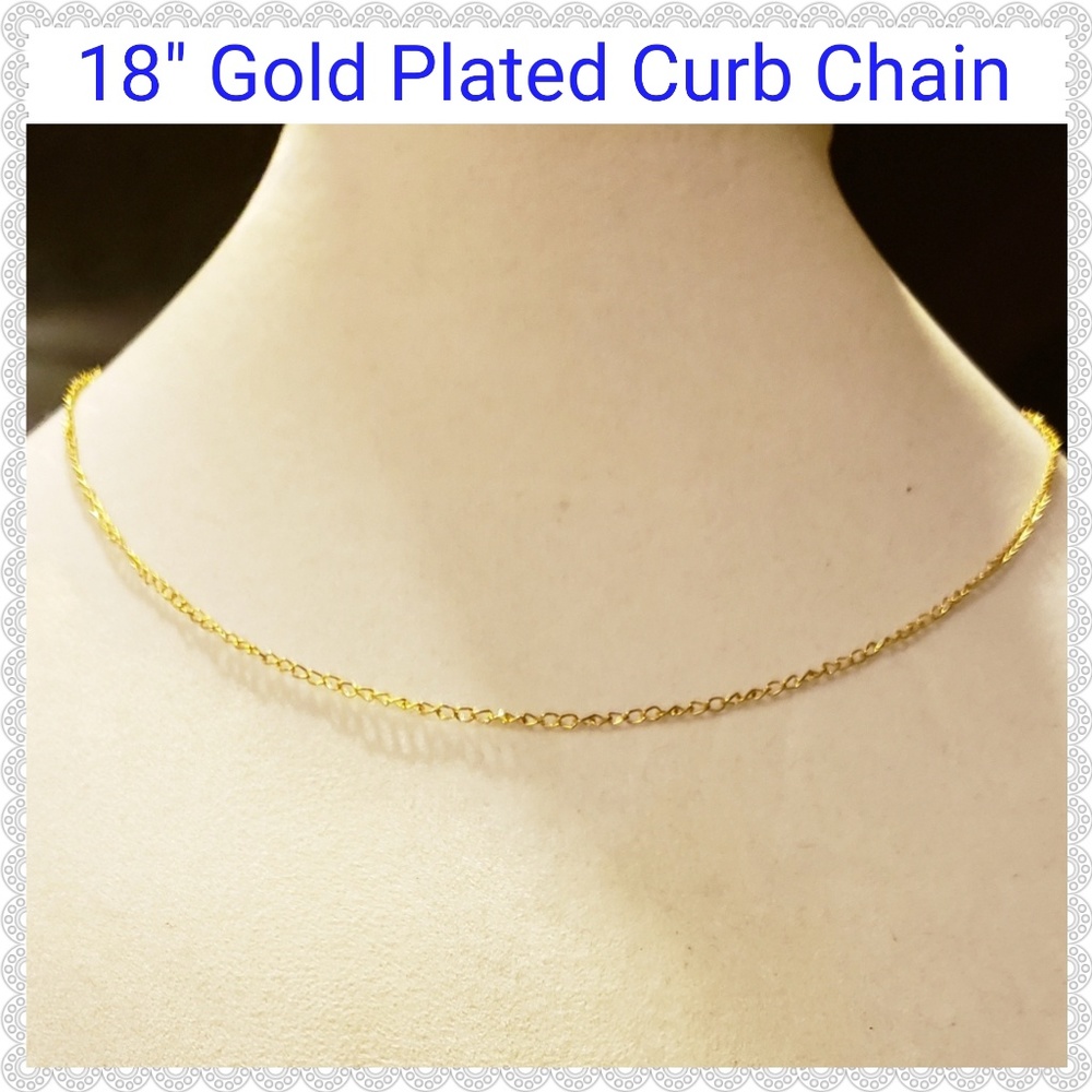New 18" Gold Plated Curb Chain With Lobster Claw Clasp